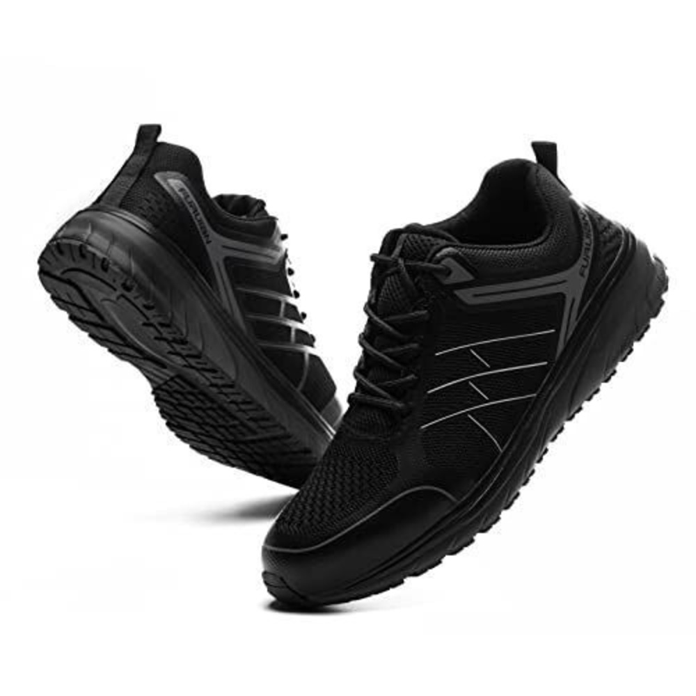 Furuian Unisex Slip Resistant Steel Toe Work Utility Black Sneakers - W9.5 M7.5